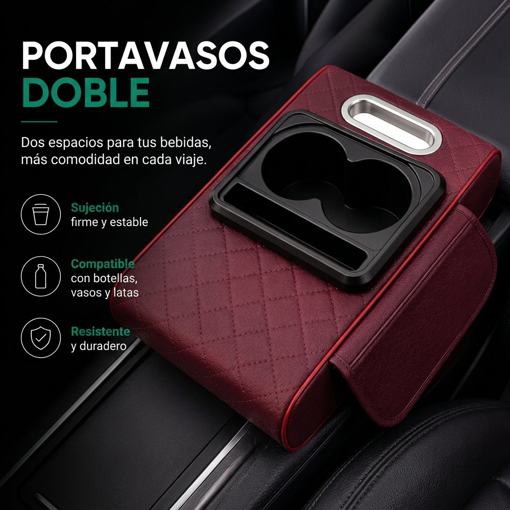 Apoyabrazos Universal para Auto con Portavasos y Bolsillos Laterales