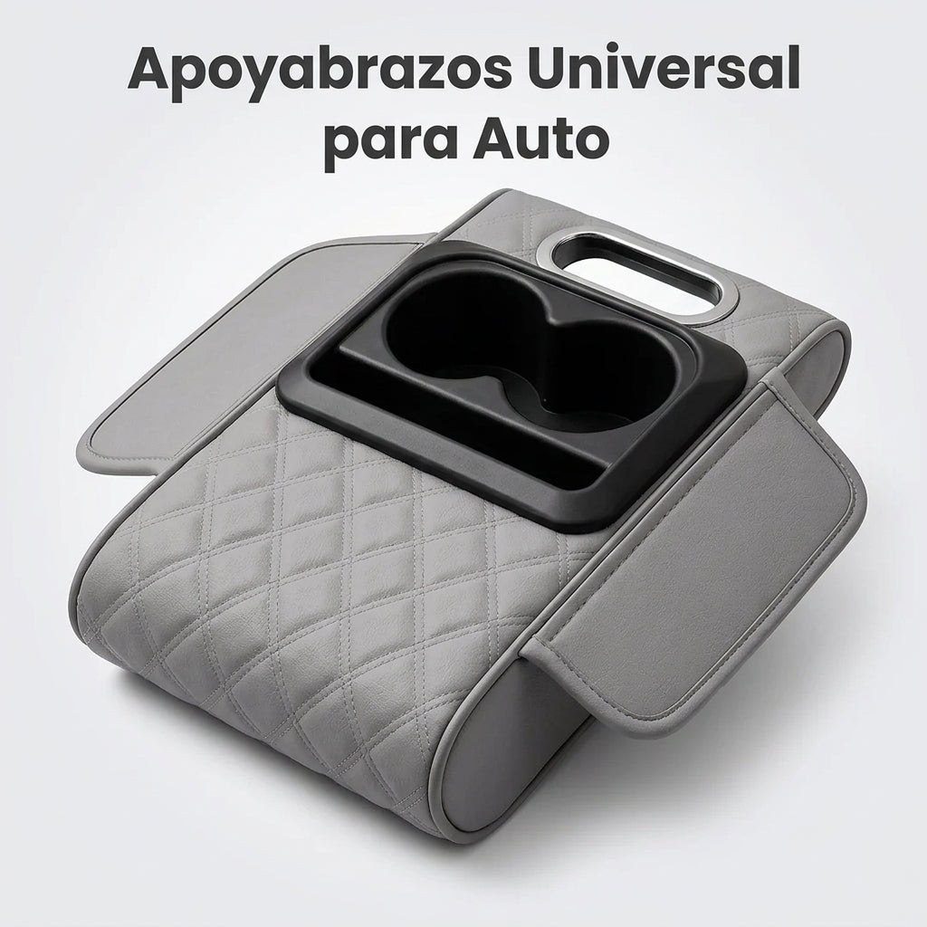Apoyabrazos Universal para Auto con Portavasos y Bolsillos Laterales