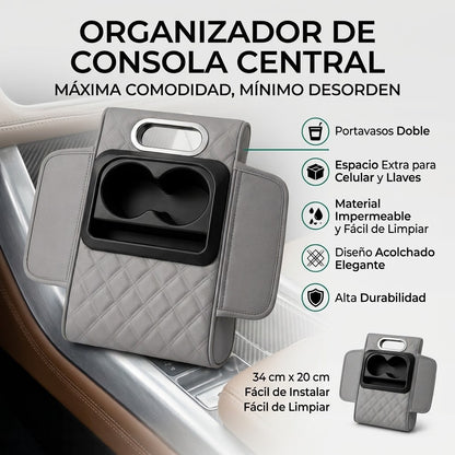 Apoyabrazos Universal para Auto con Portavasos y Bolsillos Laterales
